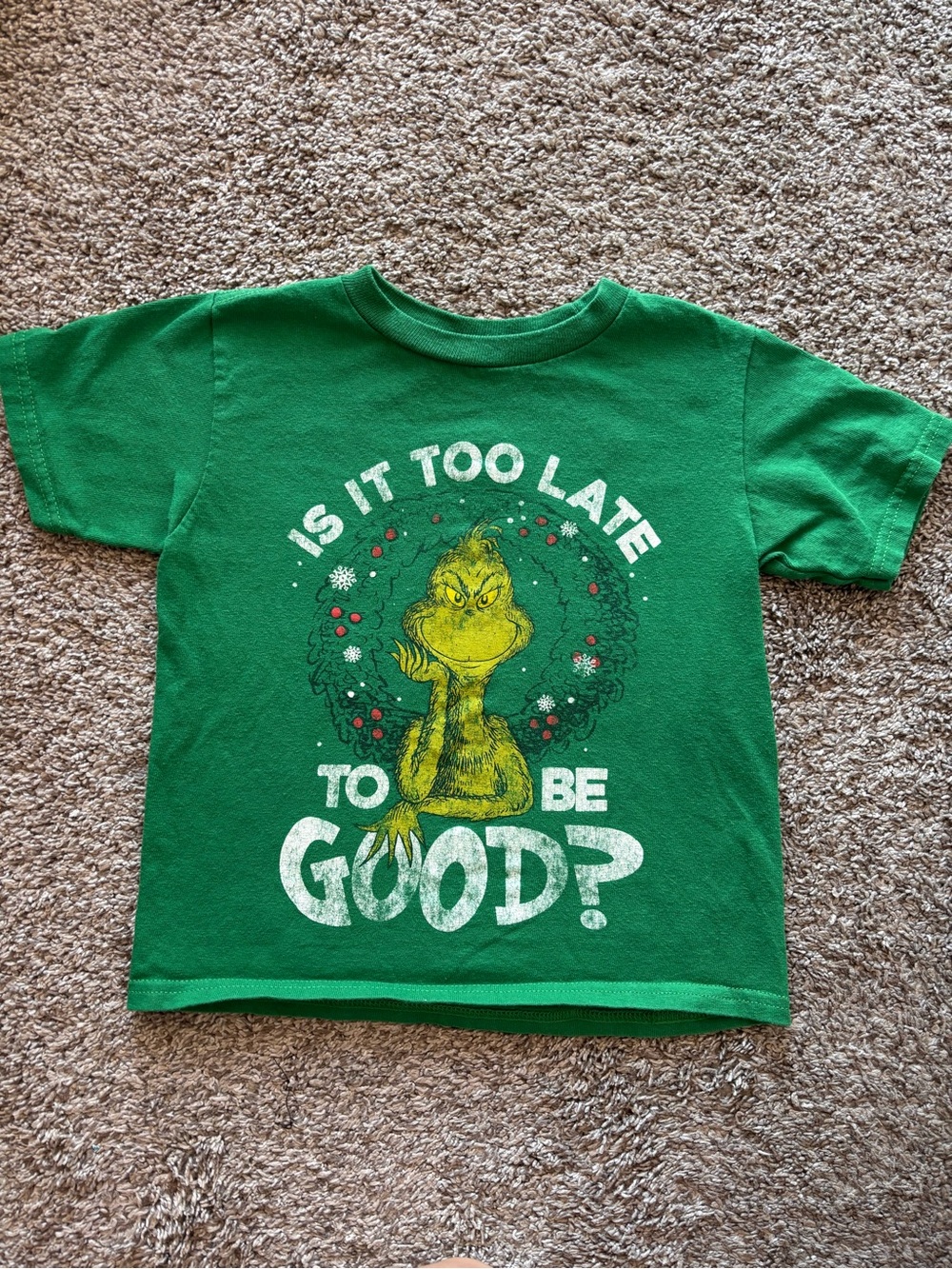 The Grinch Is it too late to be nice 4T toddler t shirt Dr Seuss